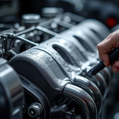 Moteur automobile en cours de nettoyage écologique